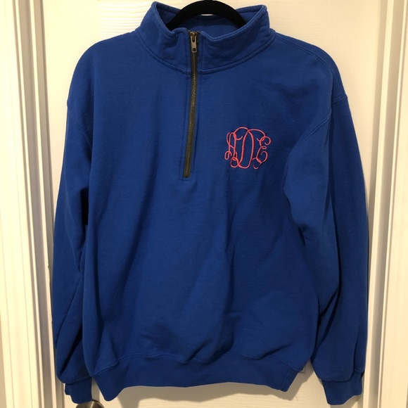 Gildan Tops - 3/$15 Monogrammed ADE blue & pink quarter zip sweatshirt